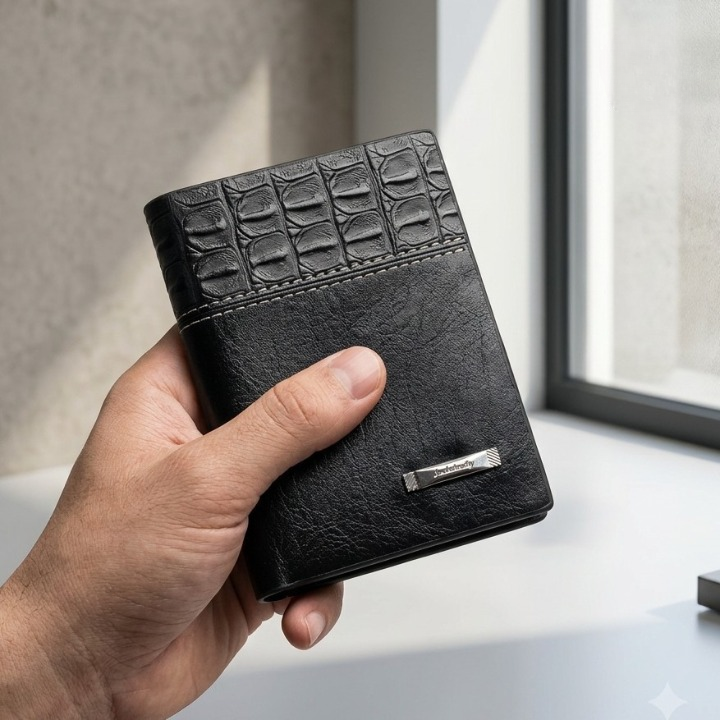 Men Leather Wallet in Pakistan – Compact Croc Texture Card Holder & Bifold Pocket Wallet