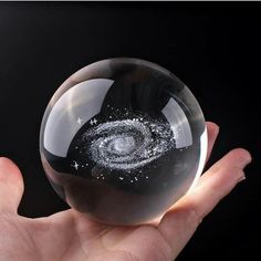 Beautiful 3D Crystal Ball LED Table Lamp With Laser Engraved Solar System Or Galaxy Design On Wooden Base