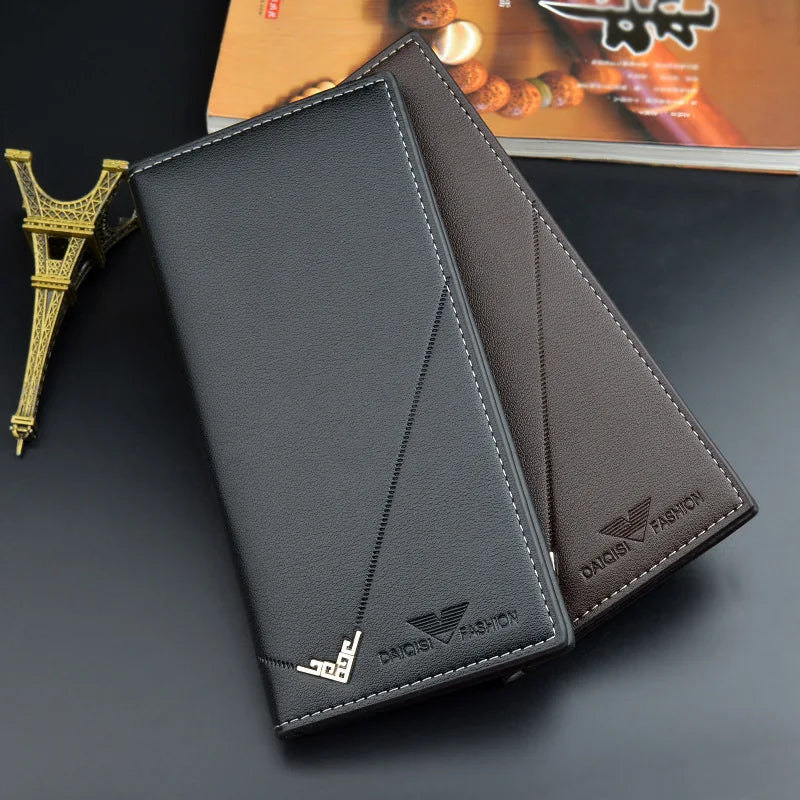Premium Metal-Accented Men's Leather Wallet – High-End Long Clutch